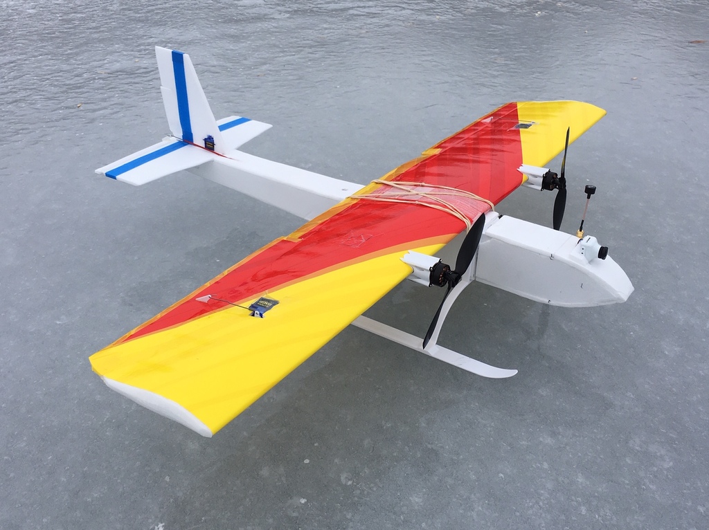 Motor mount & skis for foamboard RC plane: Dual Prop Sport