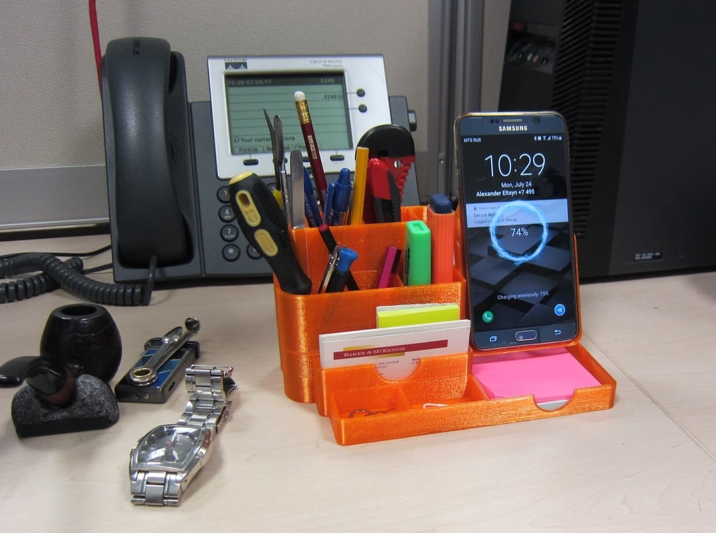 All-In-One Desk Organizer: pencil holder with wireless charging phone stand V1