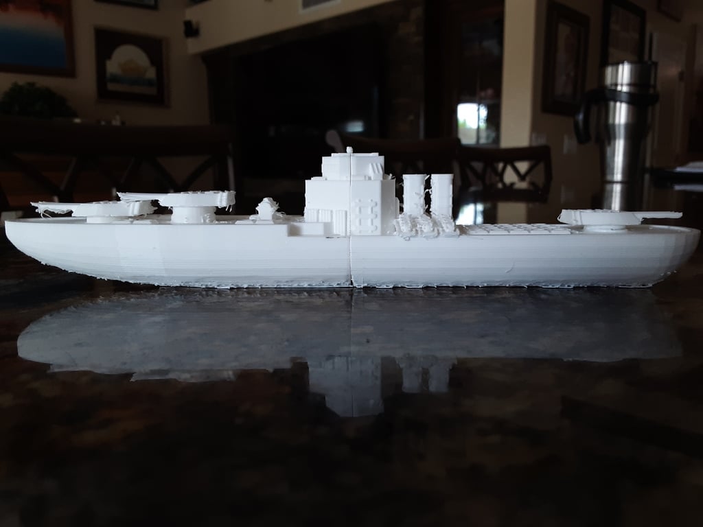 Toy boat, based off of a destroyer. For those with smaller printers it can be printed in two peices.