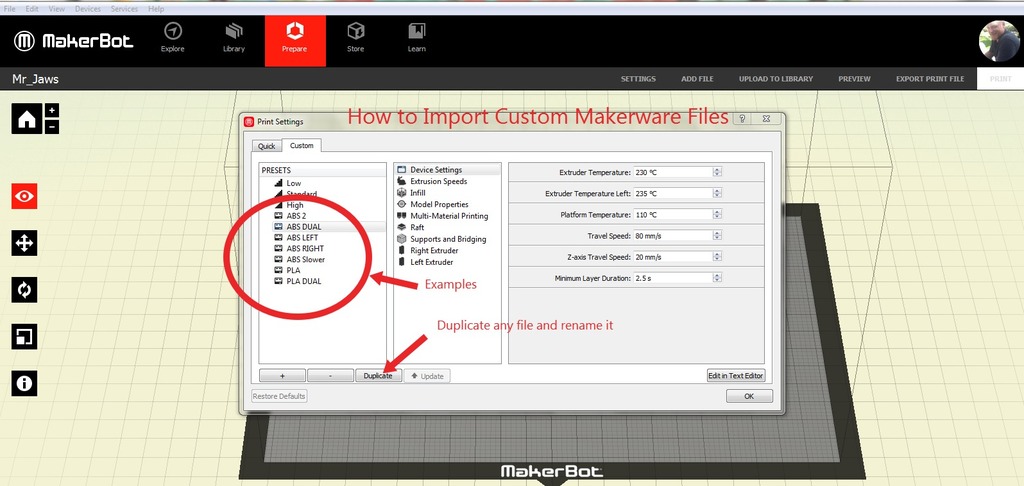 How to Import Custom Makerware .json Profiles