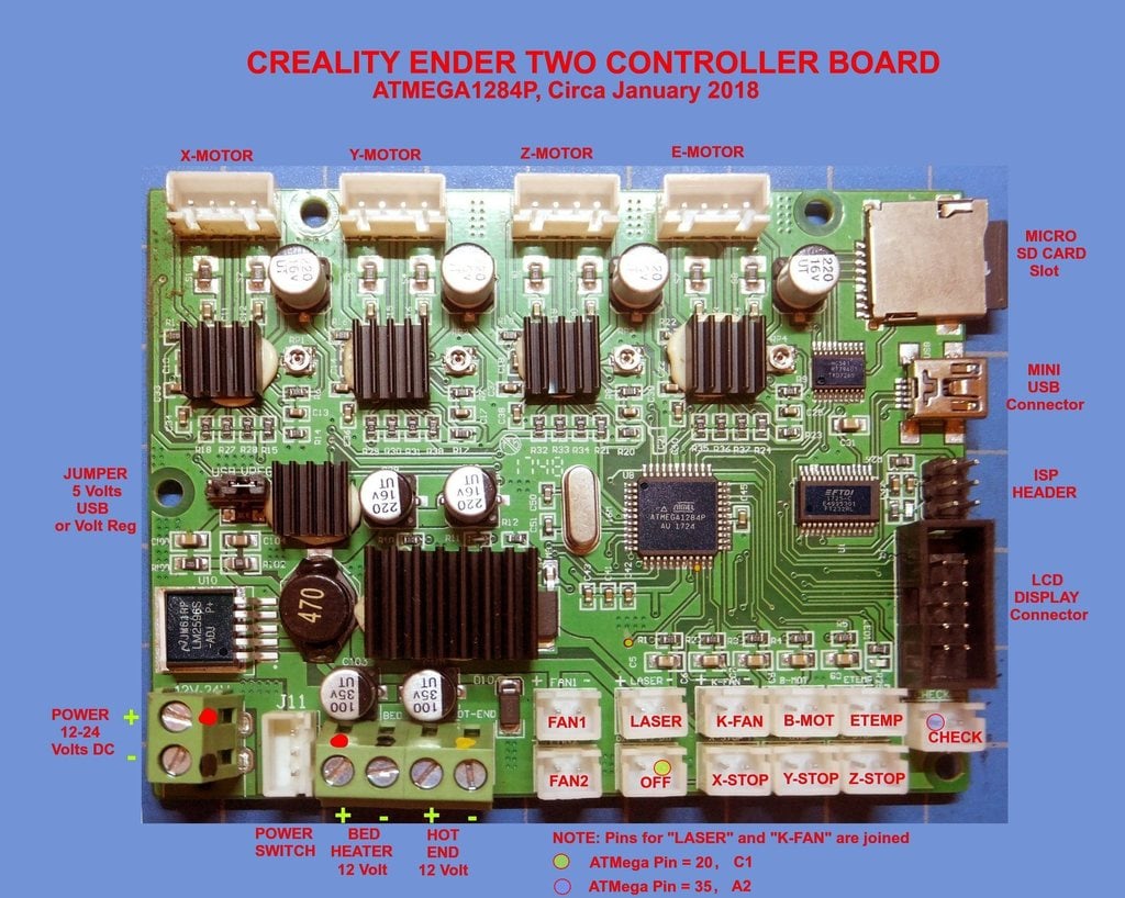 Creality Ender-2 Controller Board (Labeled)