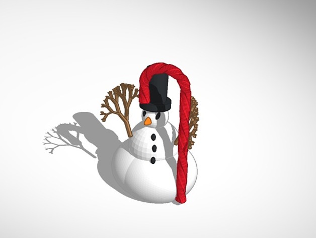 More printable snowman with tophat and candy cane