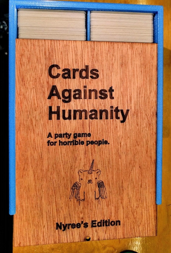 Card Against Humanity Card Box - With sliding laser cut wood or 3d printed lid. 