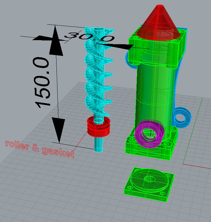 3D Ceramic printer / clay extruder and auger set