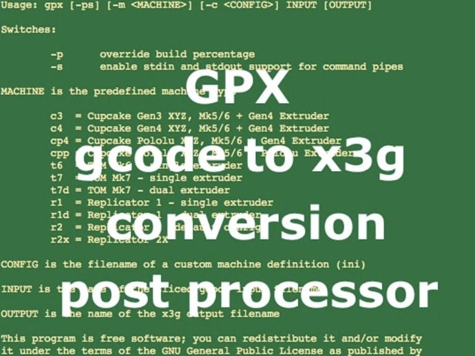 GPX gcode to x3g converter