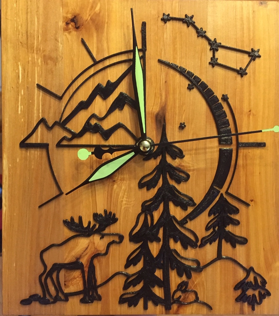 Wall Watch decor (mountains, tree, elk)