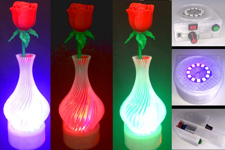 Valentine Vase Dazzler: Color LED Light Base for Valentines Vase & Flowers