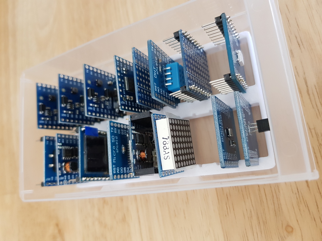 Wemos D1 mini shields storage rack for standard hardware storage cabinets