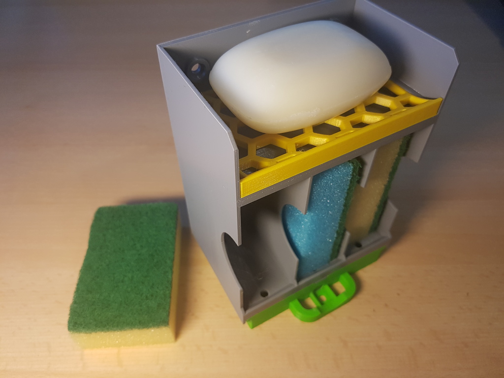 Soap and 3 x sponge holder with a waste container