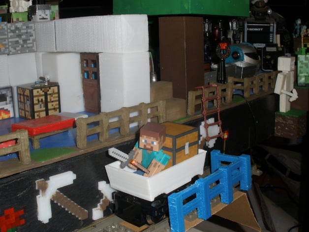 Mine Cart for LEGO Train scale to Minecraft toy Steve.